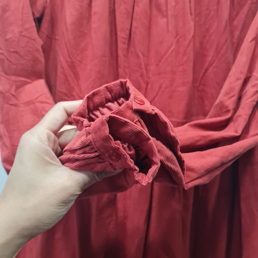 Altar'd State Rusted Dusty Red Couduroy Longsleeve Tiered Dress XS - Picture 6 of 11
